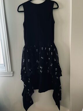 Limi Feu RARE RUNWAY Black Skull & Dove Print High-Low Dress wool cotton silk